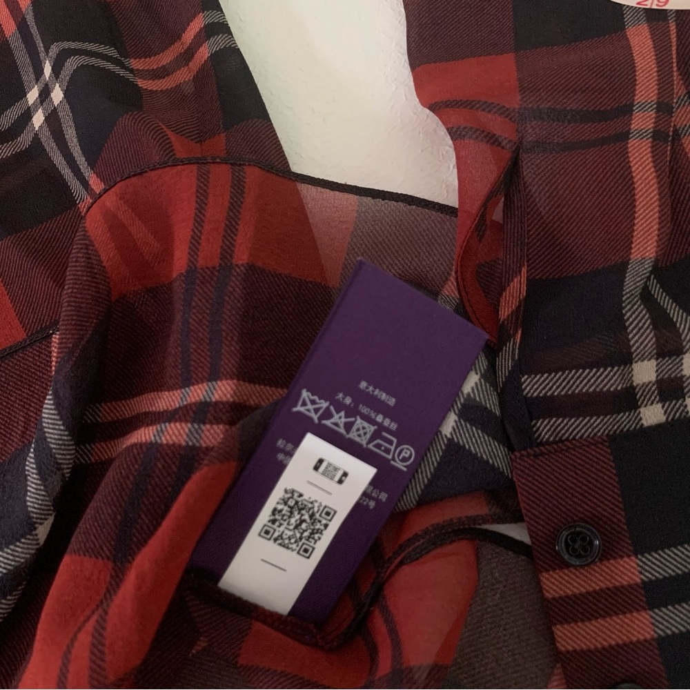 New Ralph Lauren Collection Red Plaid Zandra Blouse - Picture 9 of 13